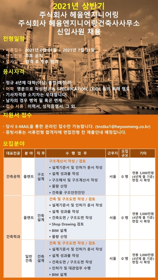 2021년 상반기 혜윰엔지니어링 채용공고
